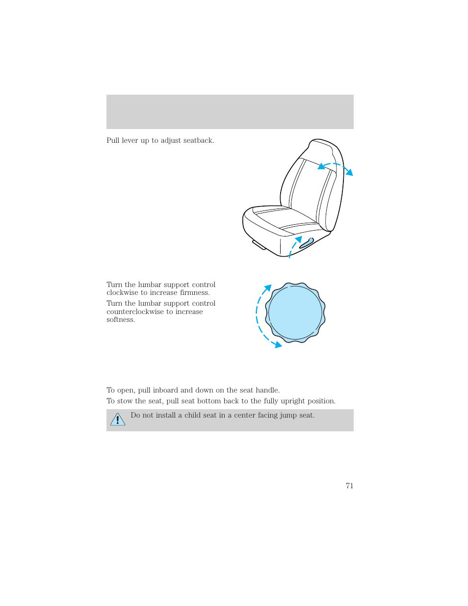 Seating and safety restraints | FORD 2000 Ranger User Manual | Page 71 / 240