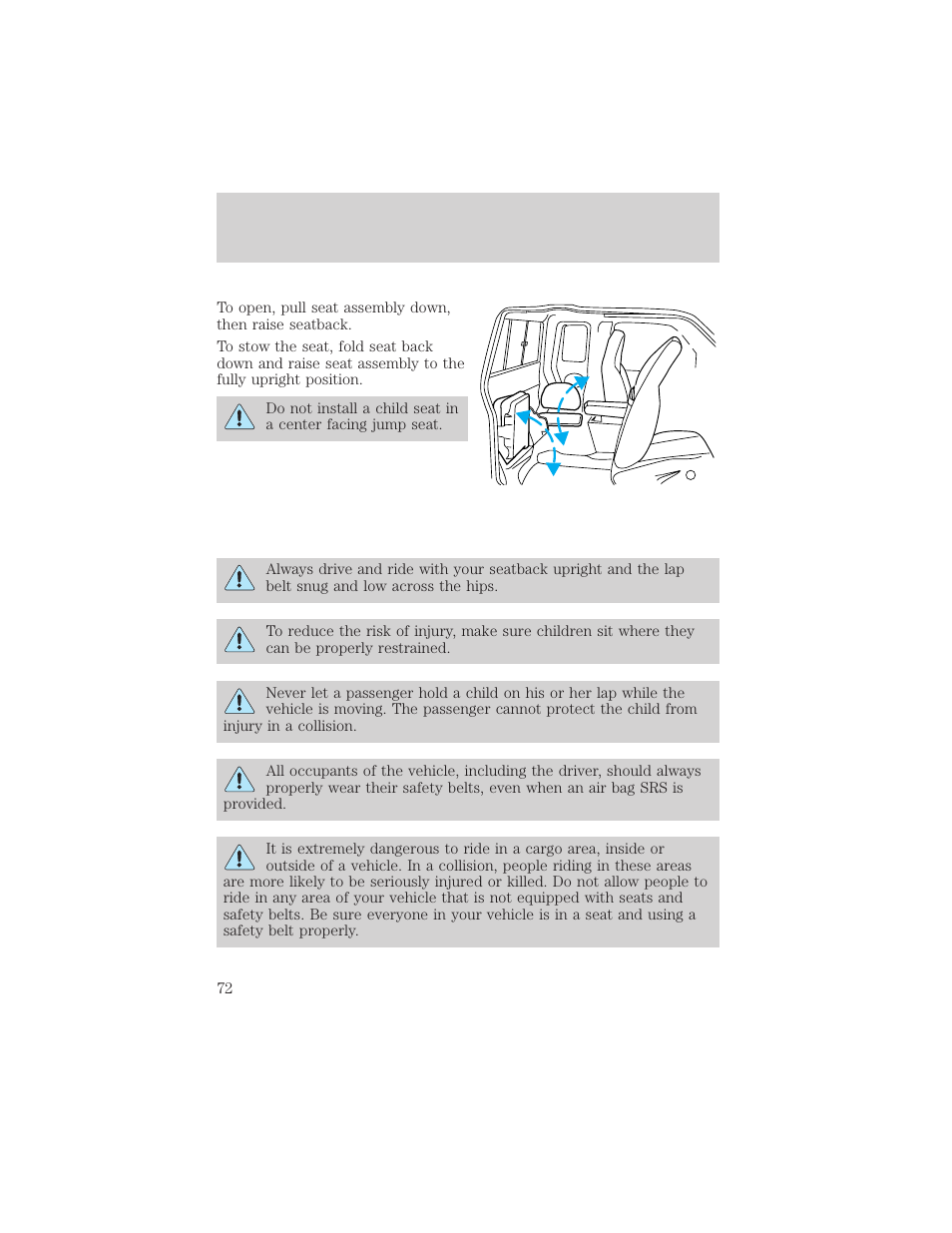 Seating and safety restraints | FORD 2000 Ranger User Manual | Page 72 / 240