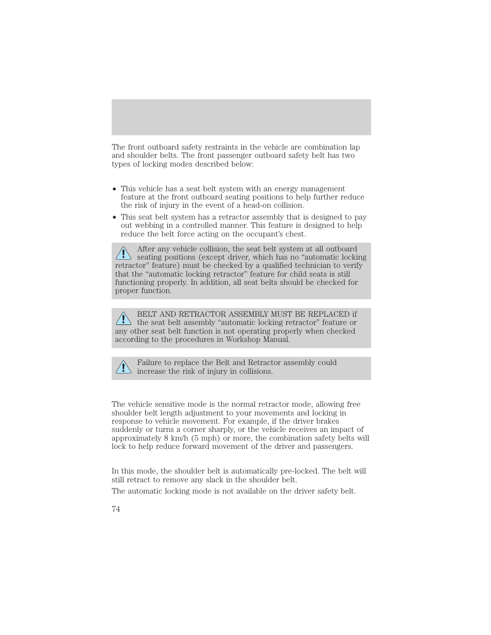 Seating and safety restraints | FORD 2000 Ranger User Manual | Page 74 / 240