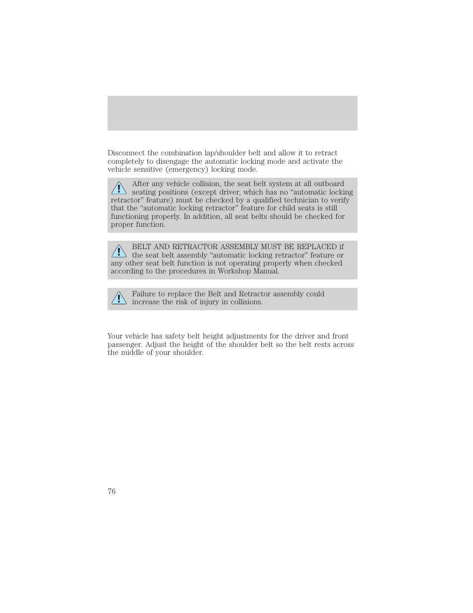 Seating and safety restraints | FORD 2000 Ranger User Manual | Page 76 / 240