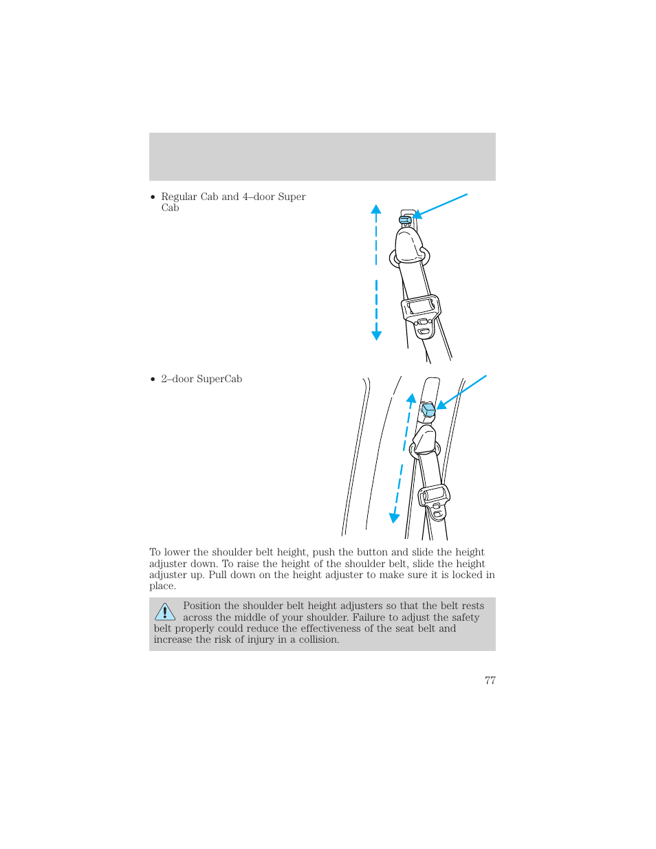 Seating and safety restraints | FORD 2000 Ranger User Manual | Page 77 / 240