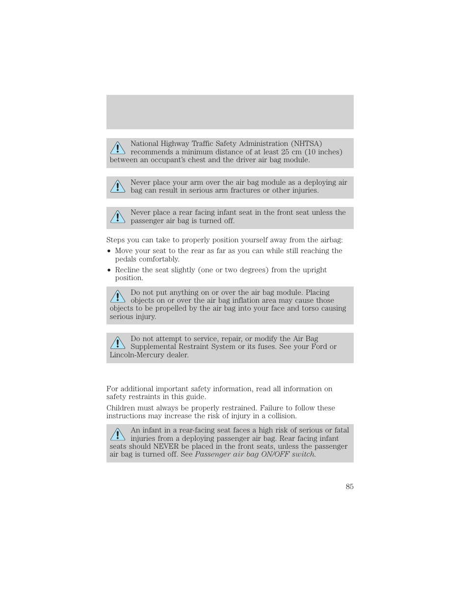 Seating and safety restraints | FORD 2000 Ranger User Manual | Page 85 / 240