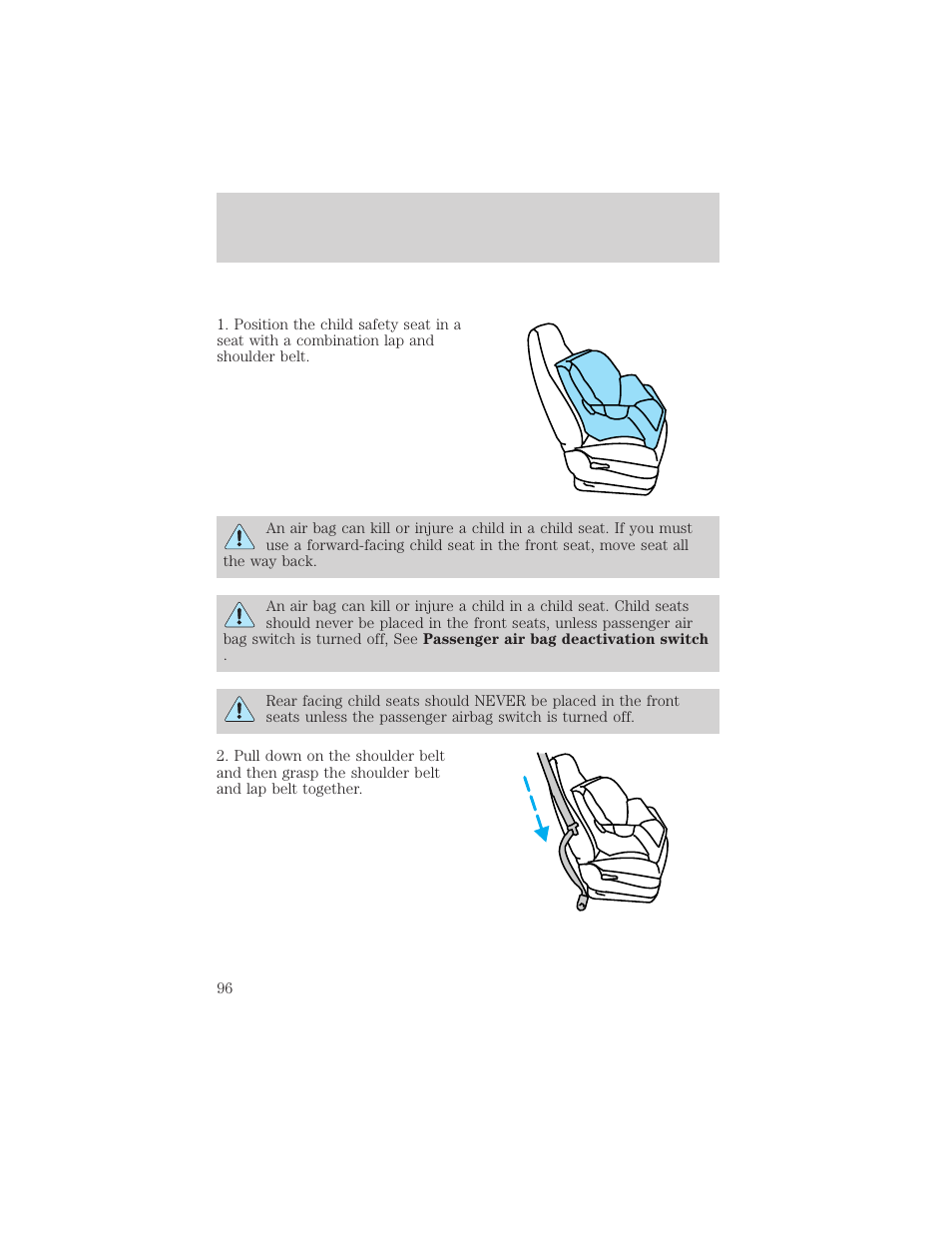 Seating and safety restraints | FORD 2000 Ranger User Manual | Page 96 / 240
