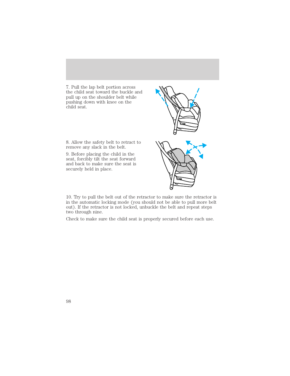 Seating and safety restraints | FORD 2000 Ranger User Manual | Page 98 / 240