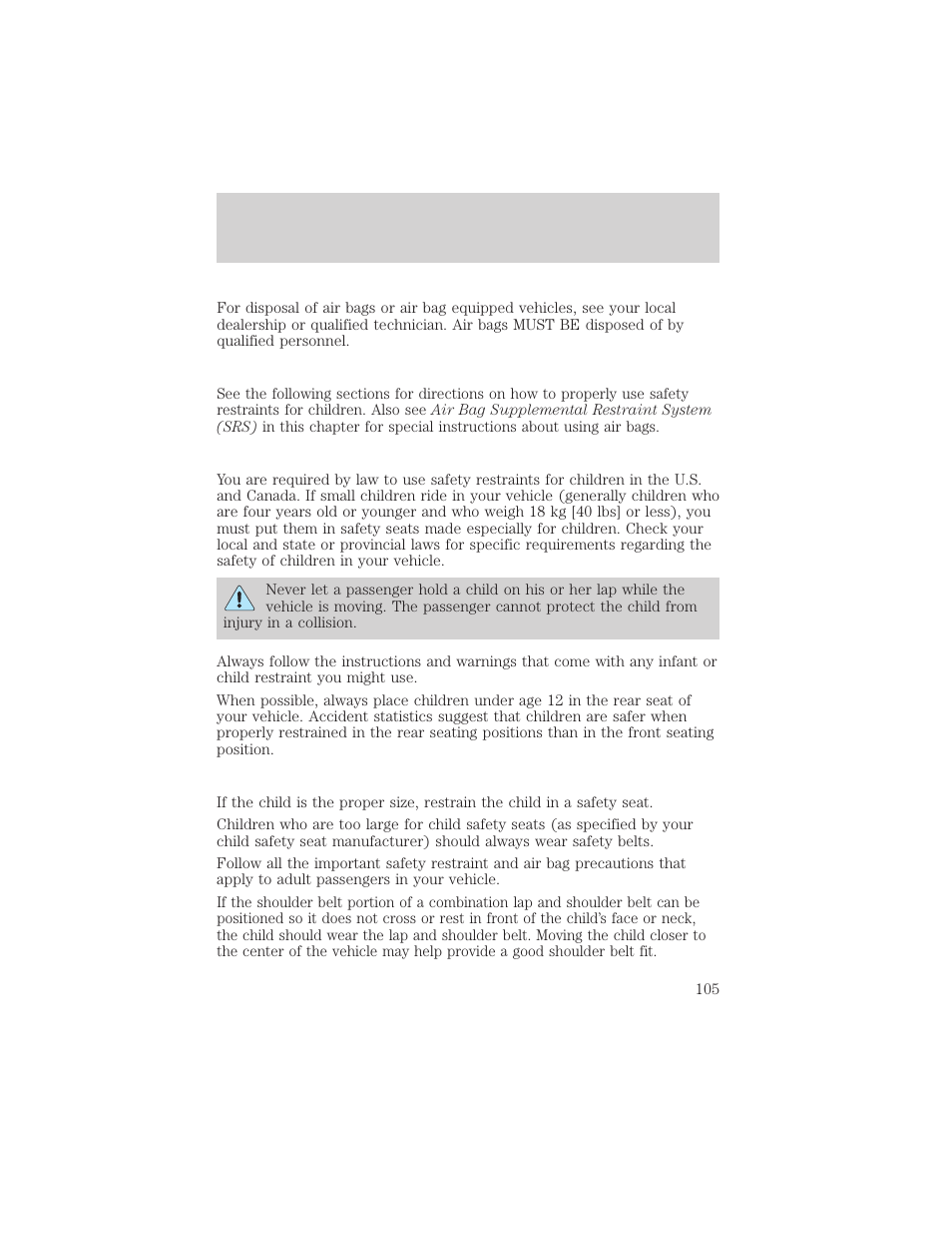 Seating and safety restraints | FORD 1999 Crown Victoria User Manual | Page 105 / 208