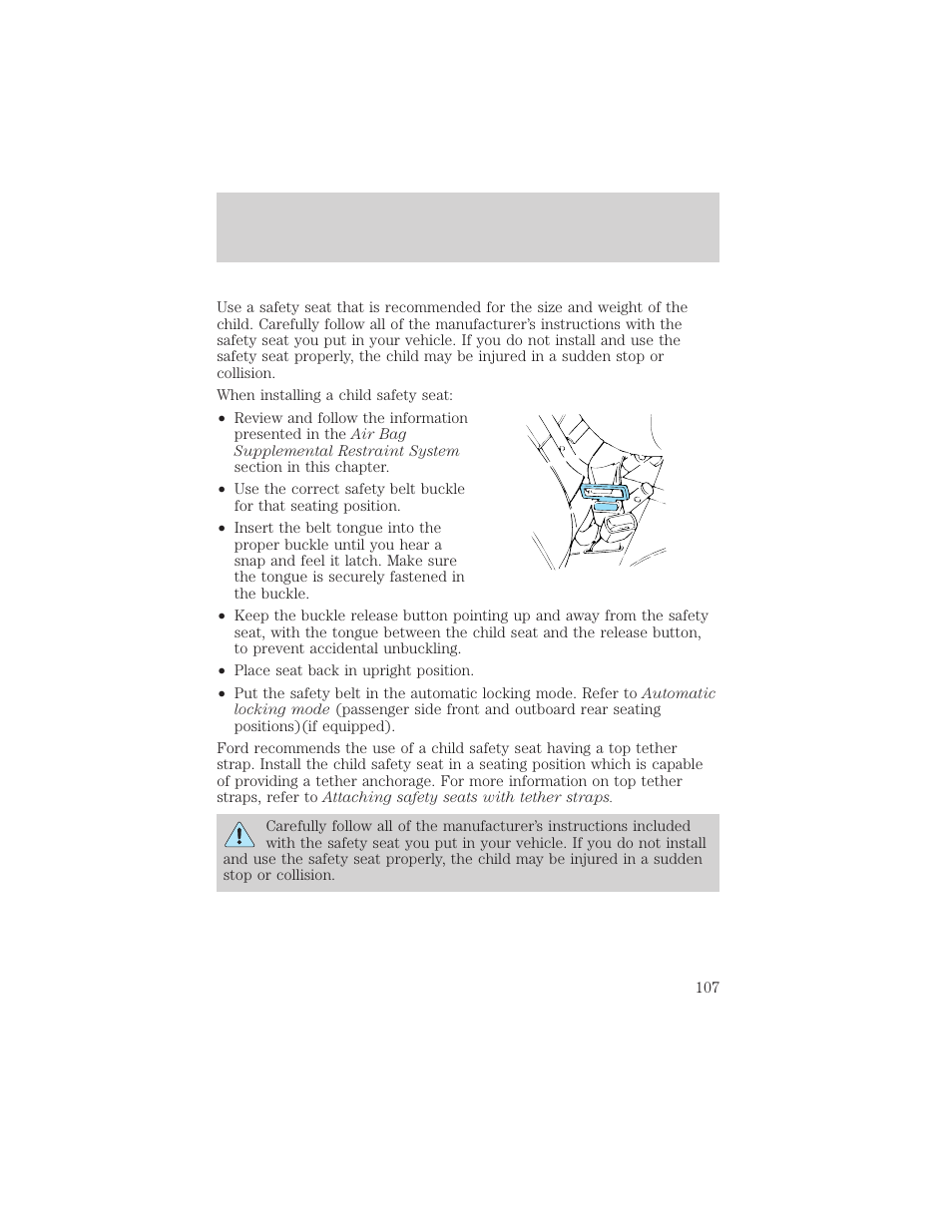 Seating and safety restraints | FORD 1999 Crown Victoria User Manual | Page 107 / 208