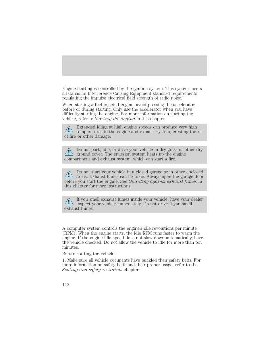 Starting | FORD 1999 Crown Victoria User Manual | Page 112 / 208