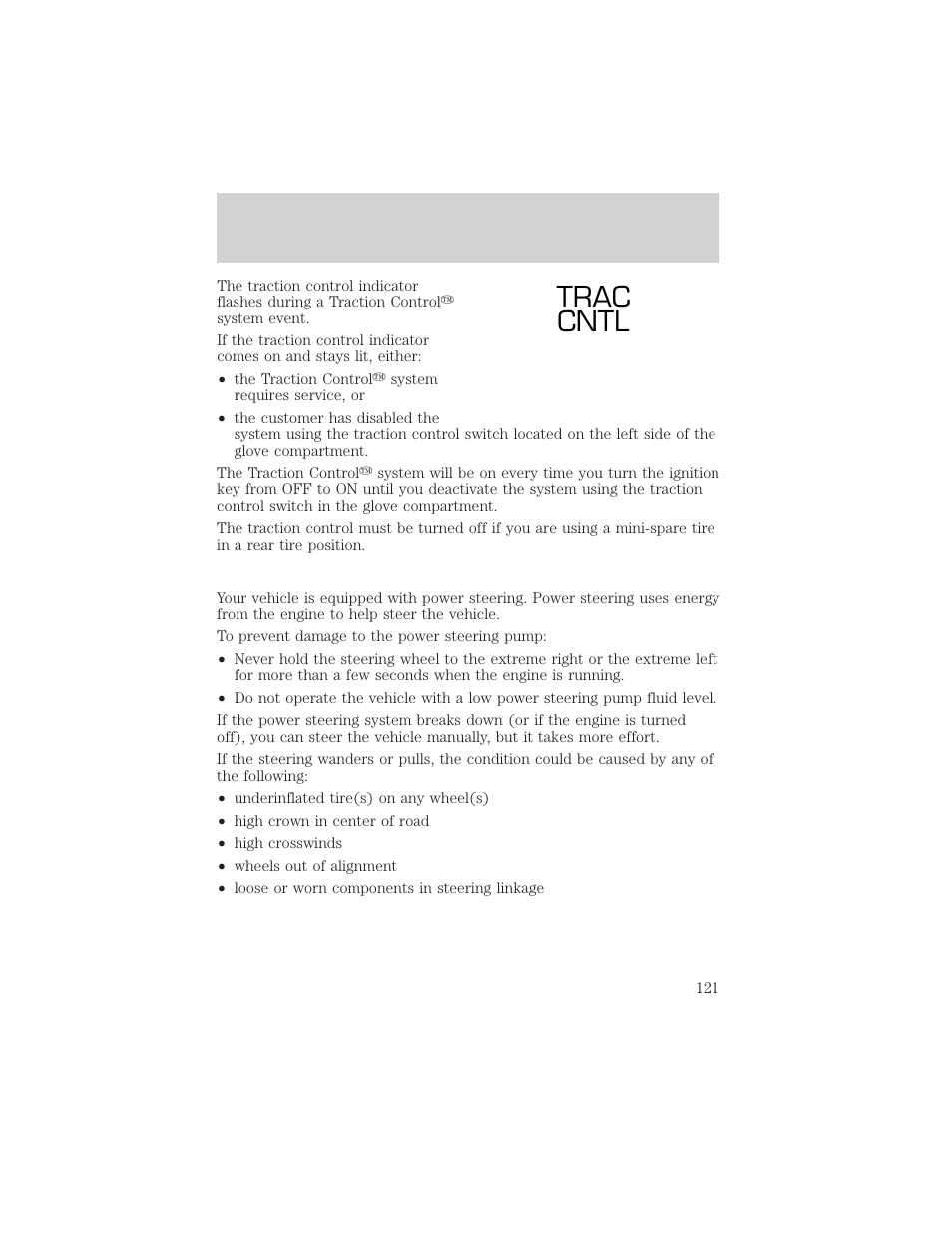 Trac cntl, Driving | FORD 1999 Crown Victoria User Manual | Page 121 / 208