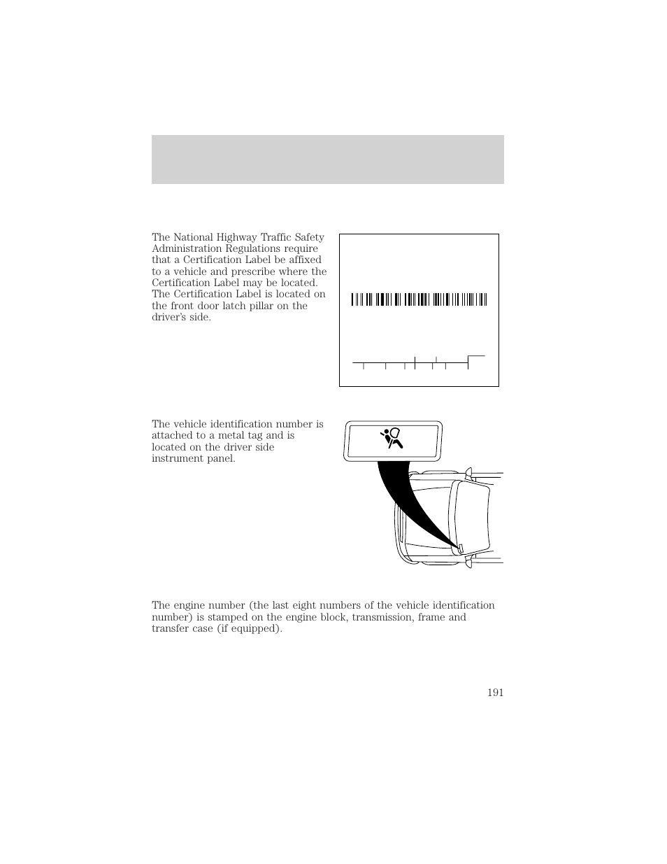 Capacities and specifications, Air bag | FORD 1999 Crown Victoria User Manual | Page 191 / 208