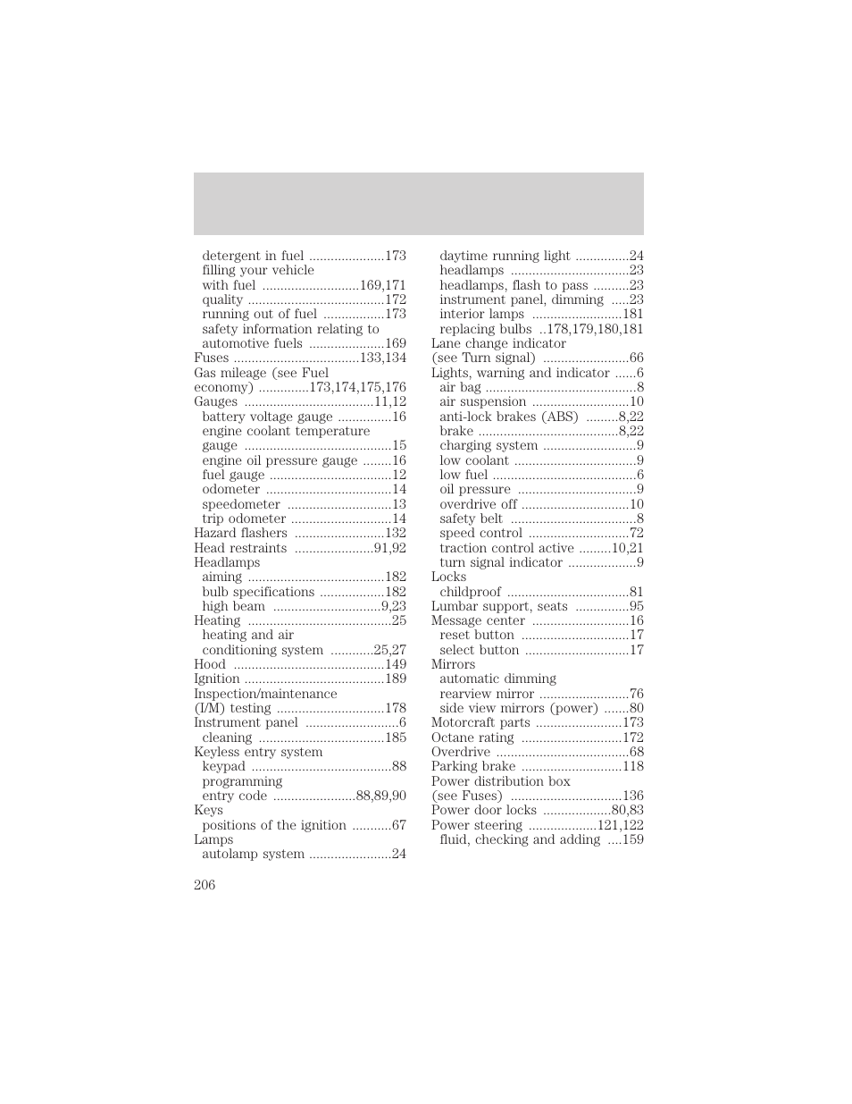 Index | FORD 1999 Crown Victoria User Manual | Page 206 / 208