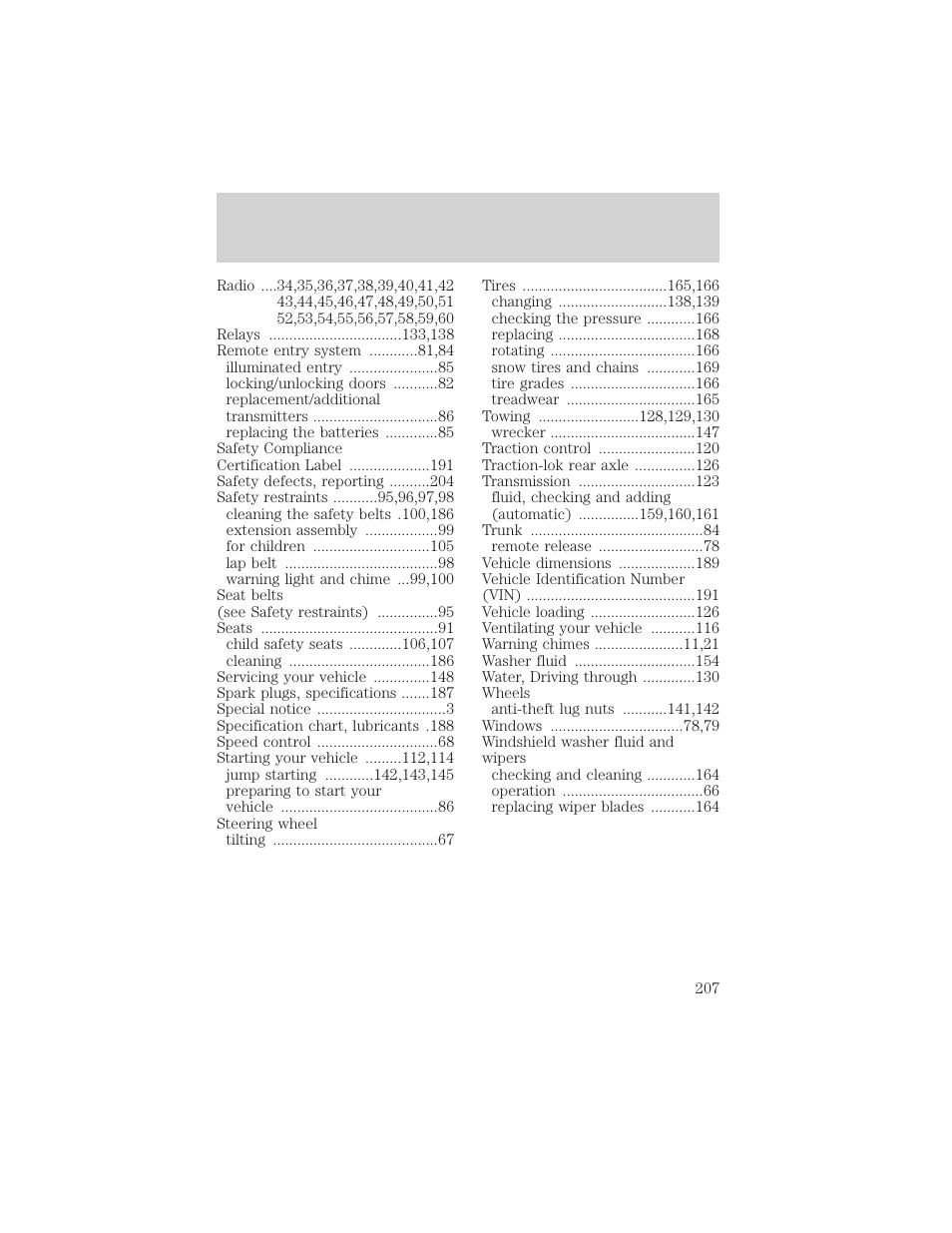 Index | FORD 1999 Crown Victoria User Manual | Page 207 / 208