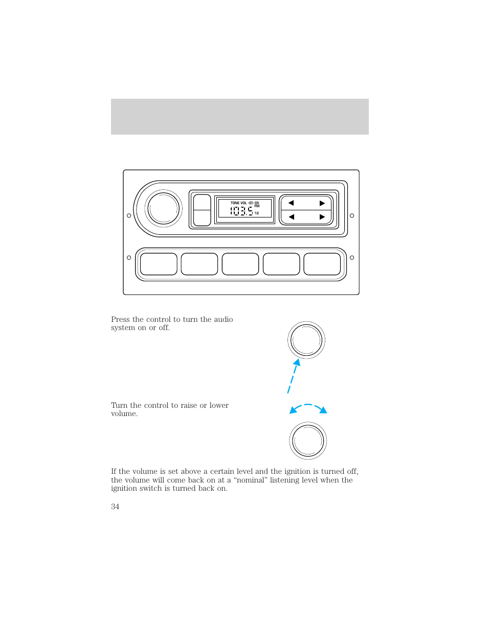 Controls and features, 12 3 4 am/fm | FORD 1999 Crown Victoria User Manual | Page 34 / 208