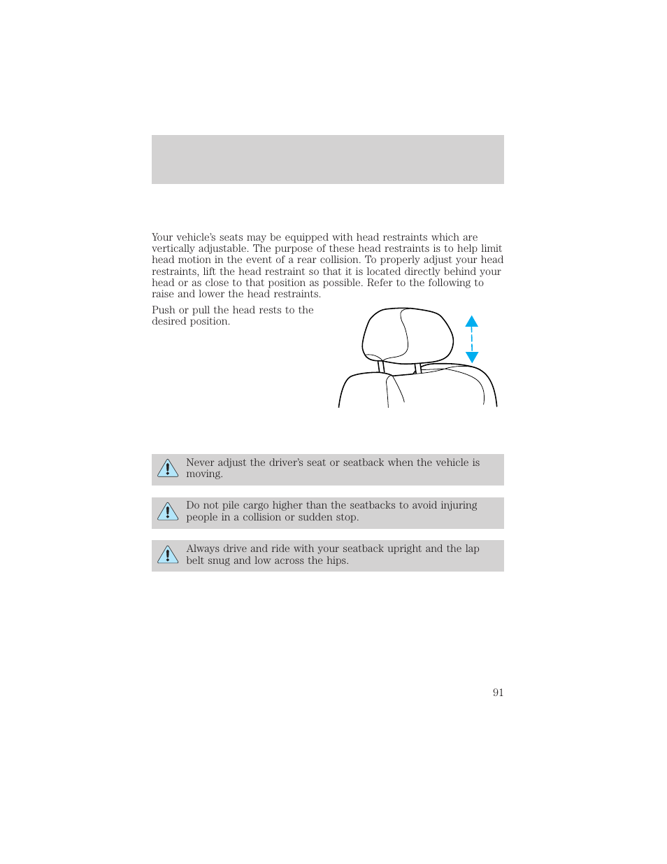 Seating and safety restraints | FORD 1999 Crown Victoria User Manual | Page 91 / 208