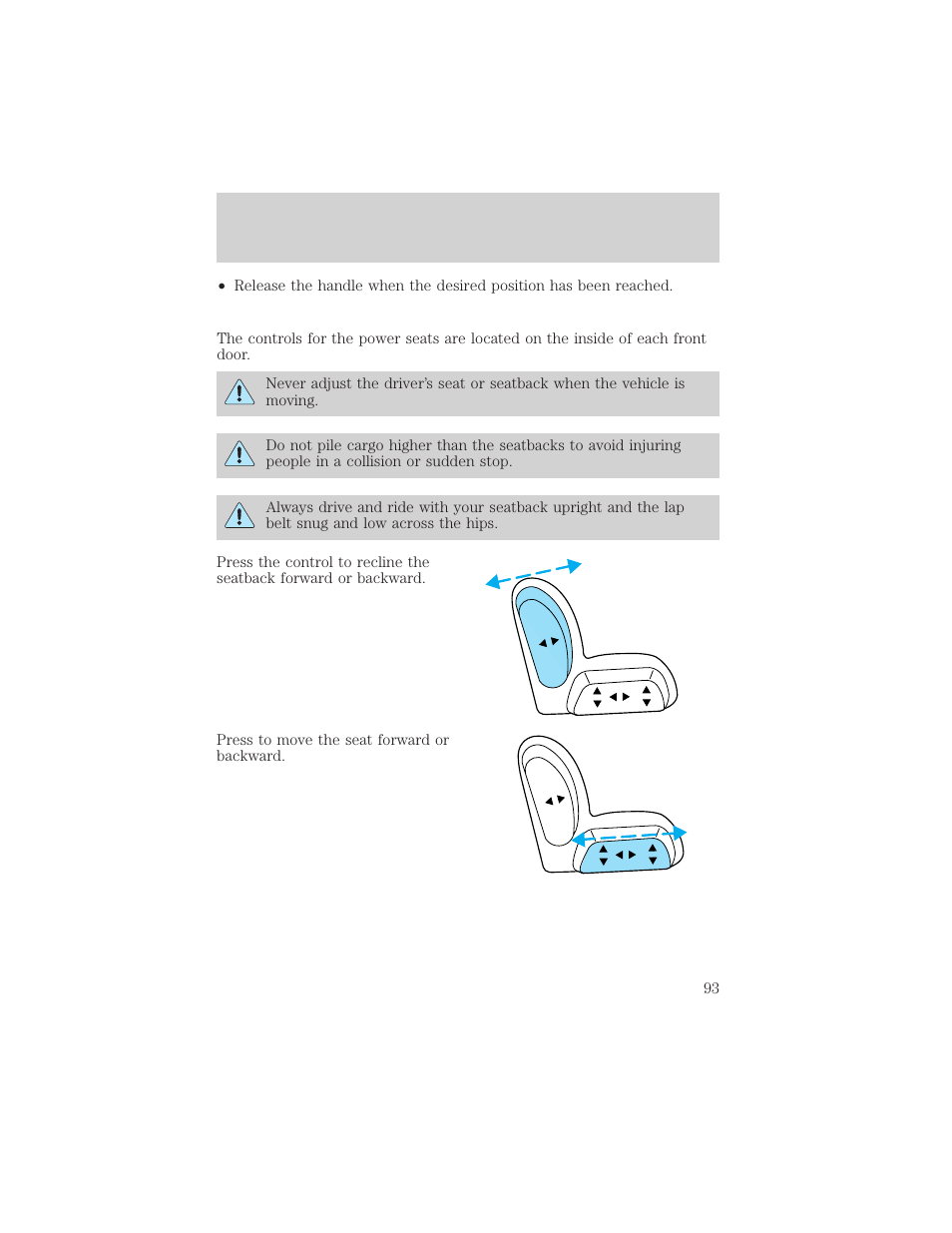 Seating and safety restraints | FORD 1999 Crown Victoria User Manual | Page 93 / 208