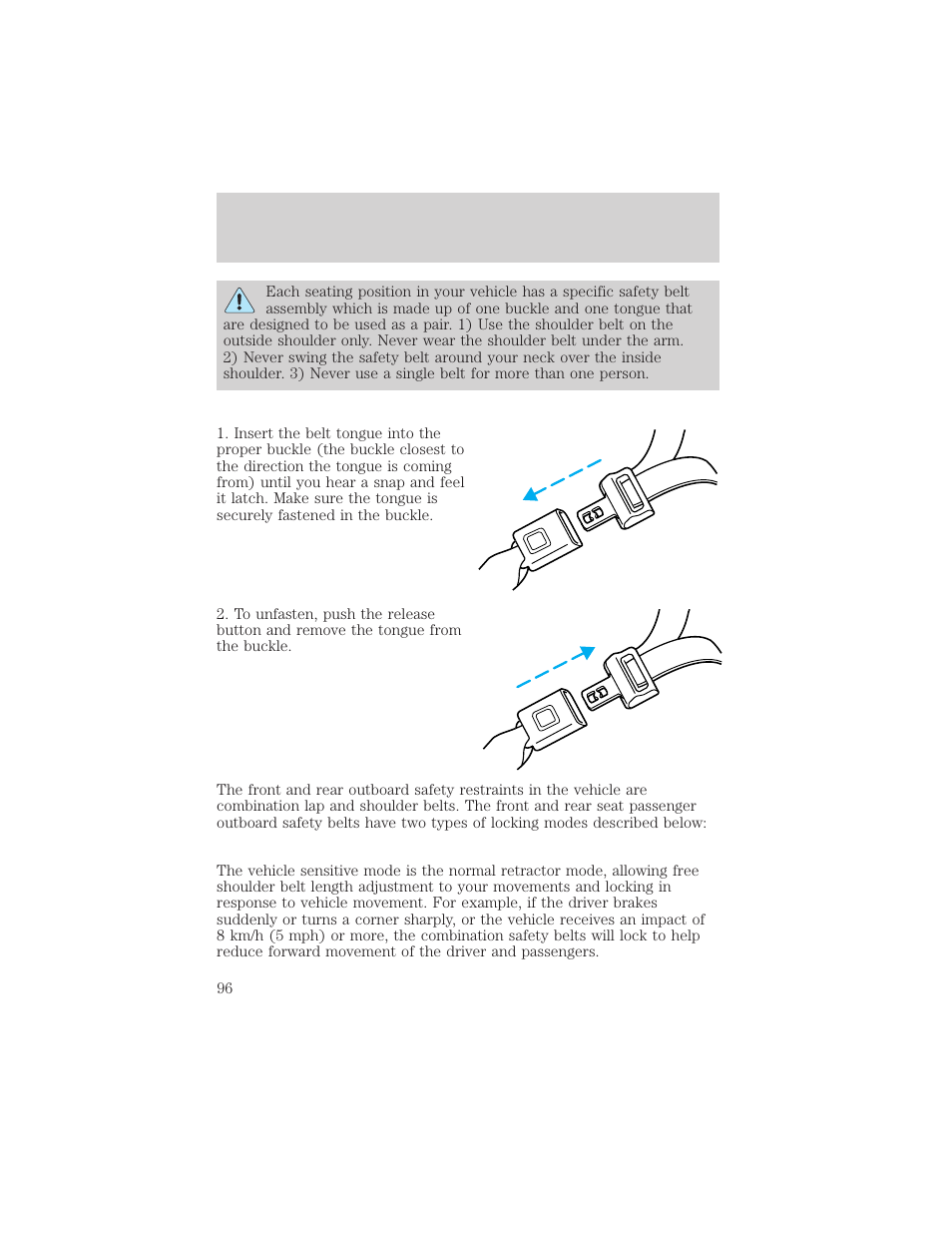 Seating and safety restraints | FORD 1999 Crown Victoria User Manual | Page 96 / 208