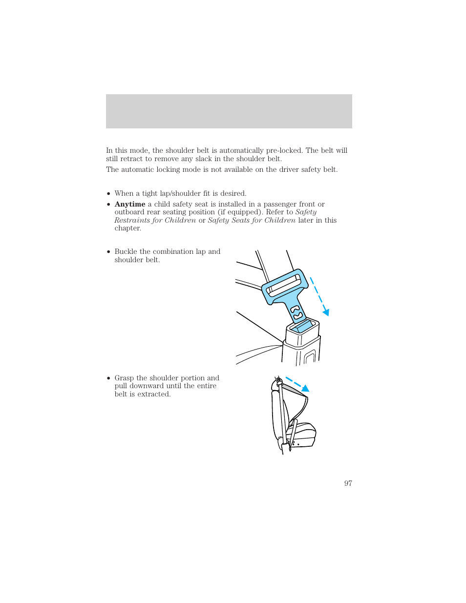 Seating and safety restraints | FORD 1999 Crown Victoria User Manual | Page 97 / 208