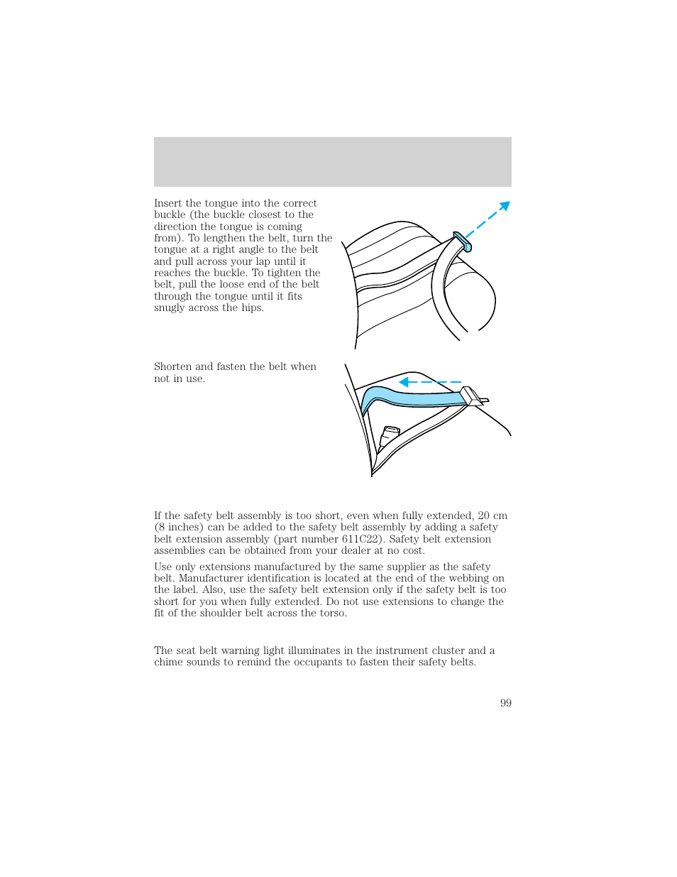 Seating and safety restraints | FORD 1999 Crown Victoria User Manual | Page 99 / 208