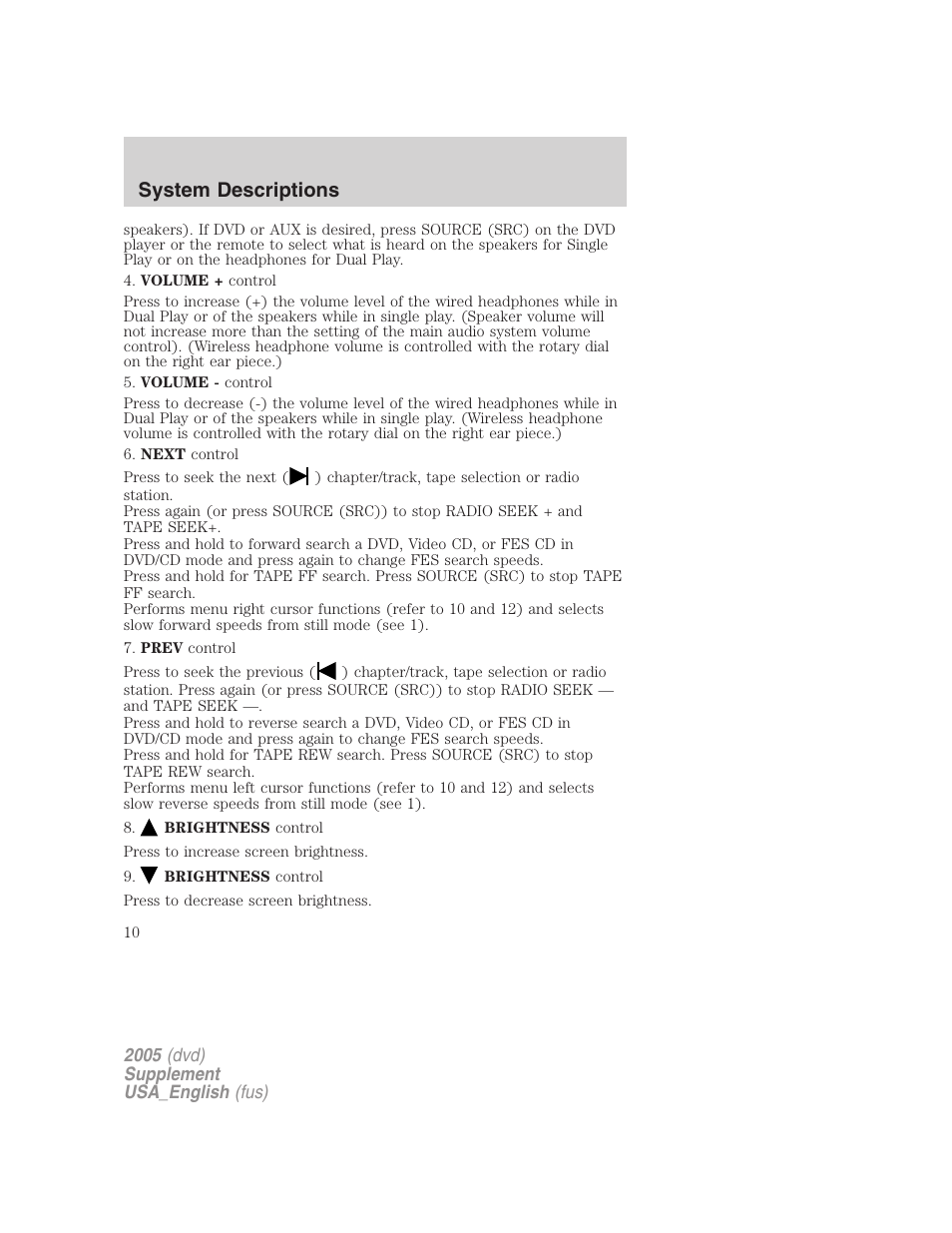 System descriptions | FORD 2005 Grand Marquis User Manual | Page 10 / 56