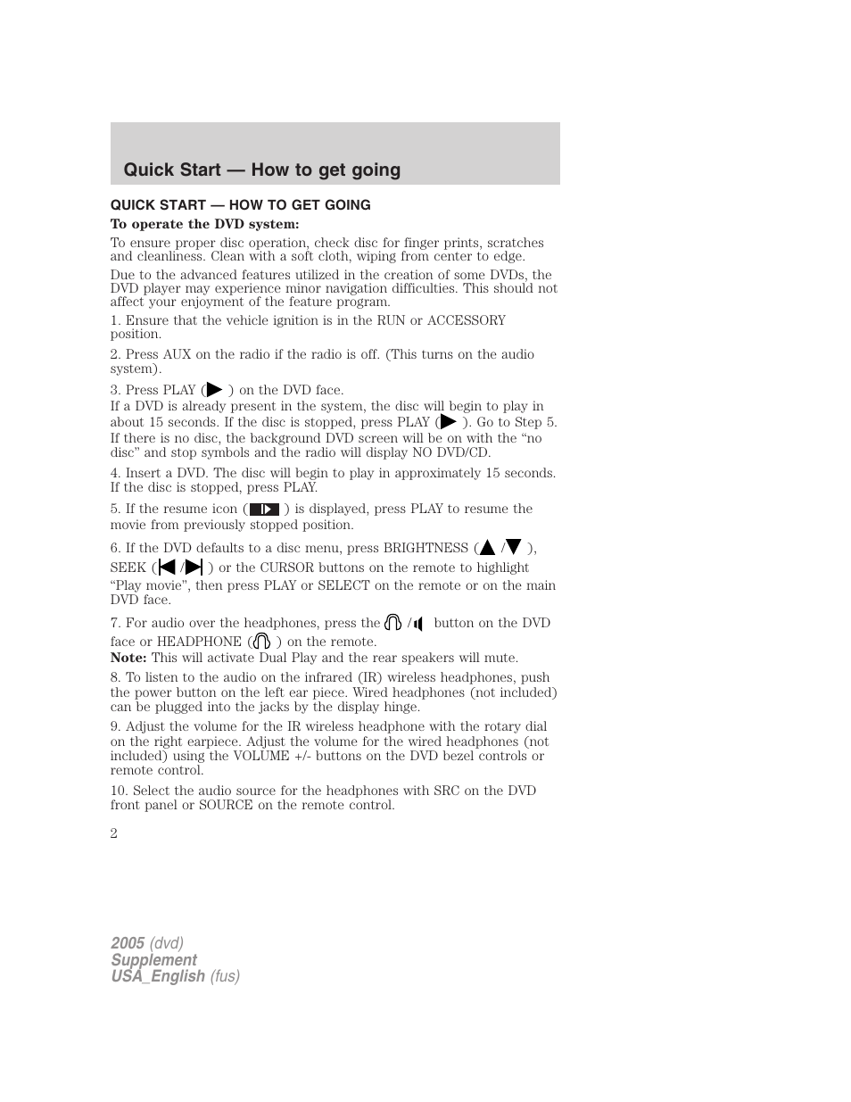 Quick start — how to get going | FORD 2005 Grand Marquis User Manual | Page 2 / 56