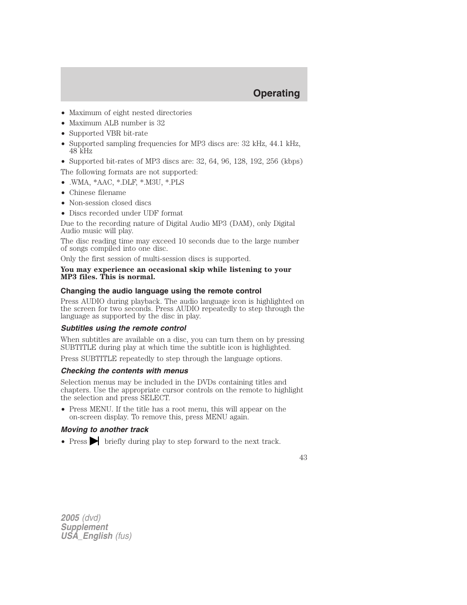 Operating | FORD 2005 Grand Marquis User Manual | Page 43 / 56