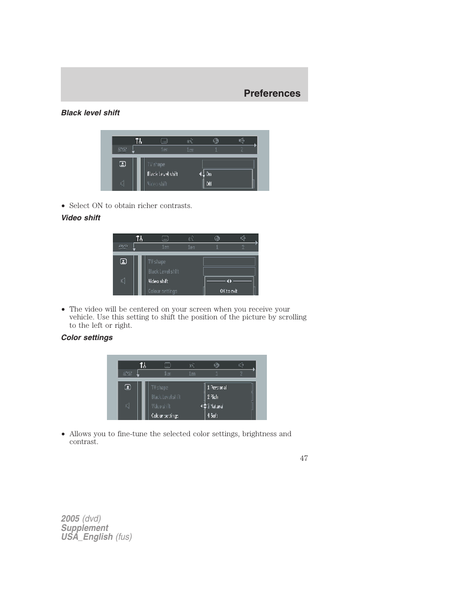 Preferences | FORD 2005 Grand Marquis User Manual | Page 47 / 56