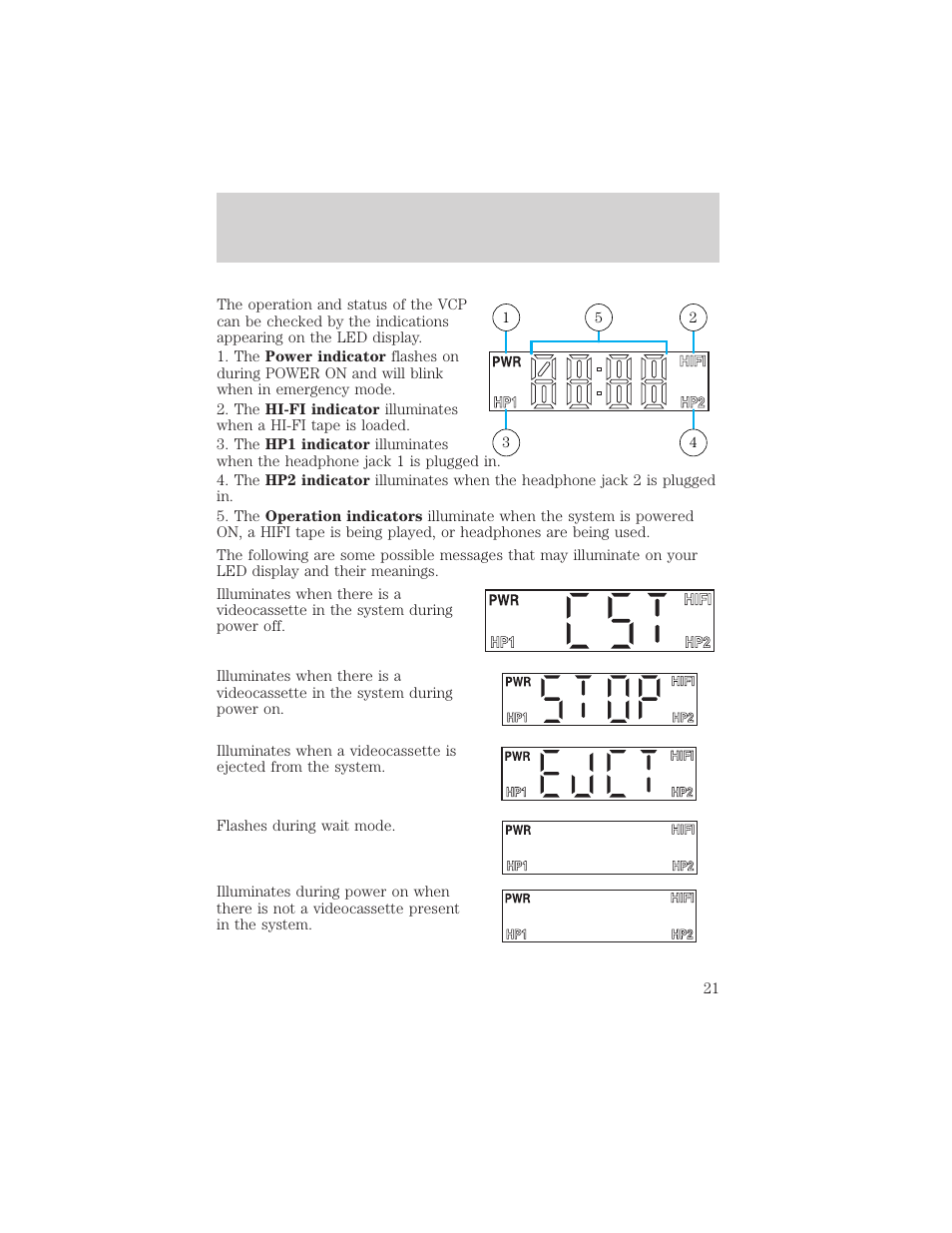Videocassette player display messages | FORD 2002 Windstar User Manual | Page 21 / 24
