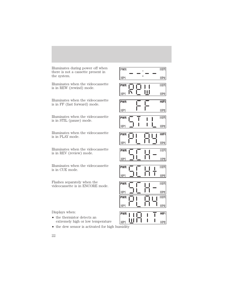 Videocassette player display messages | FORD 2002 Windstar User Manual | Page 22 / 24