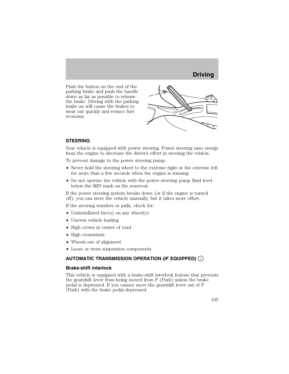 Driving | FORD 2002 Escort User Manual | Page 105 / 208