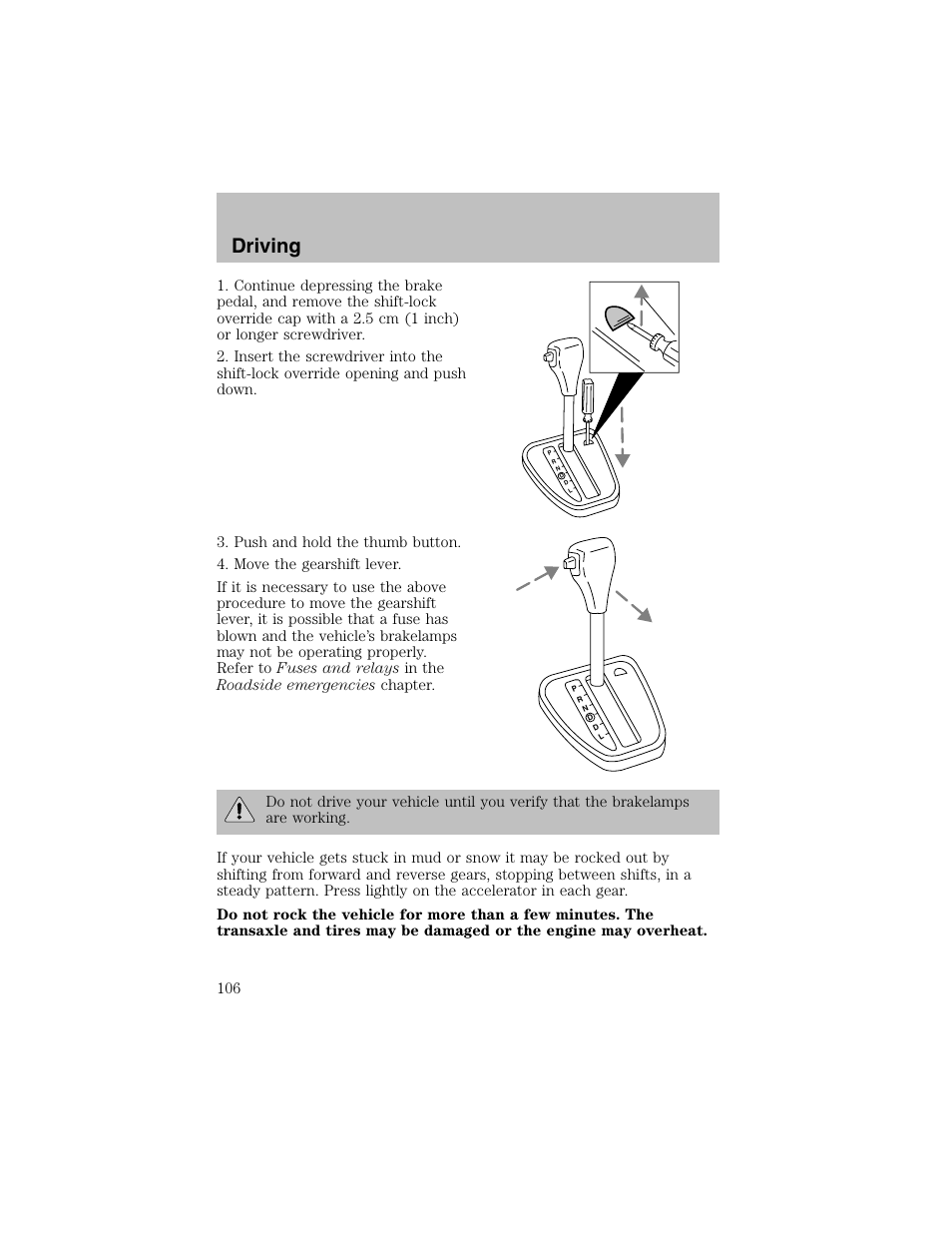 Driving | FORD 2002 Escort User Manual | Page 106 / 208