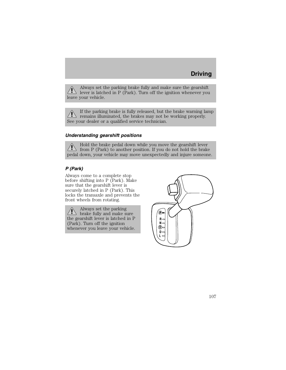 Driving | FORD 2002 Escort User Manual | Page 107 / 208