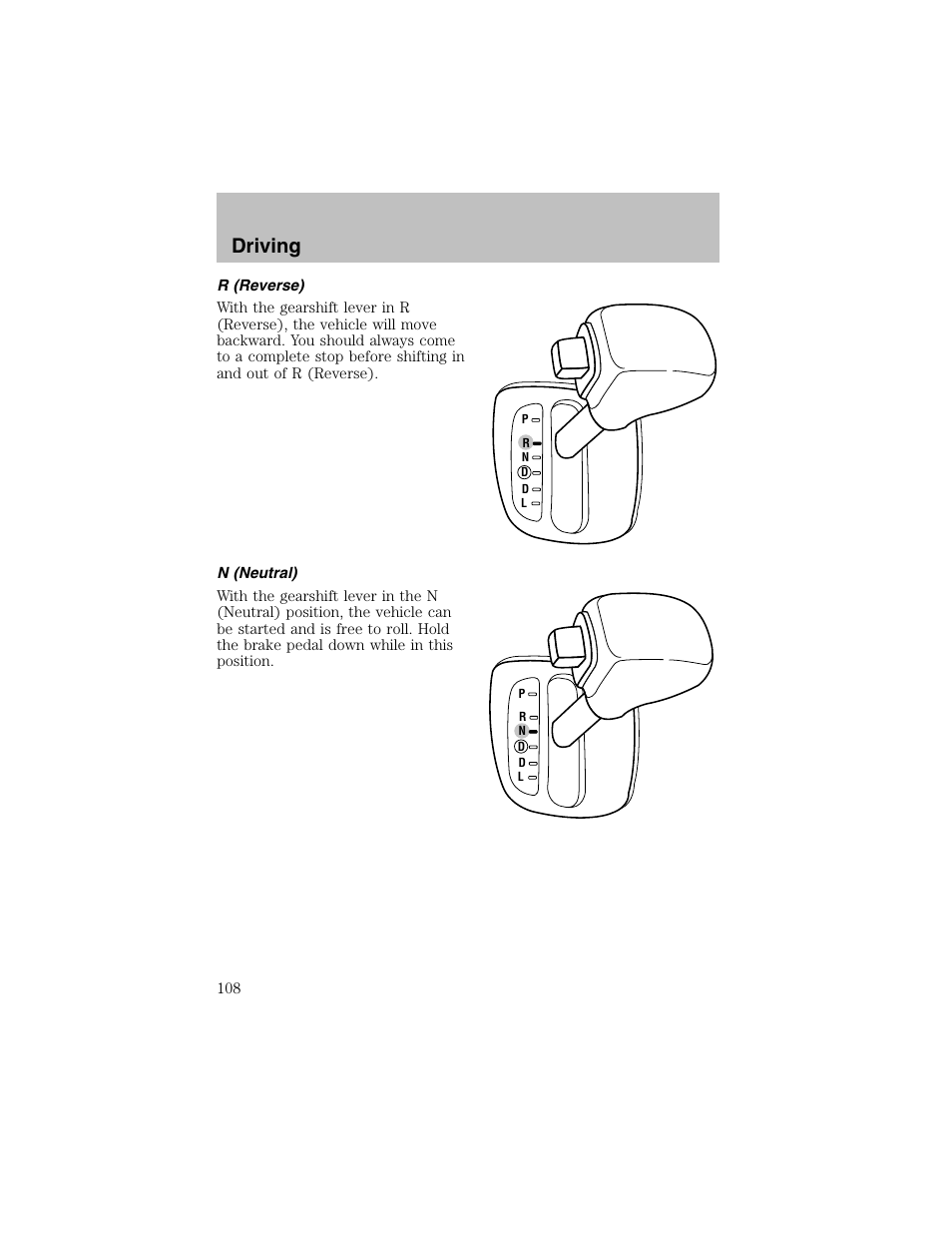 Driving | FORD 2002 Escort User Manual | Page 108 / 208