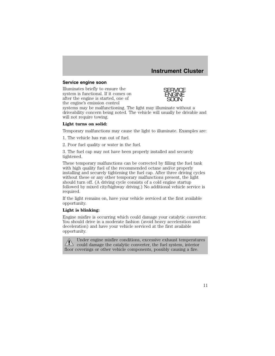 Instrument cluster | FORD 2002 Escort User Manual | Page 11 / 208