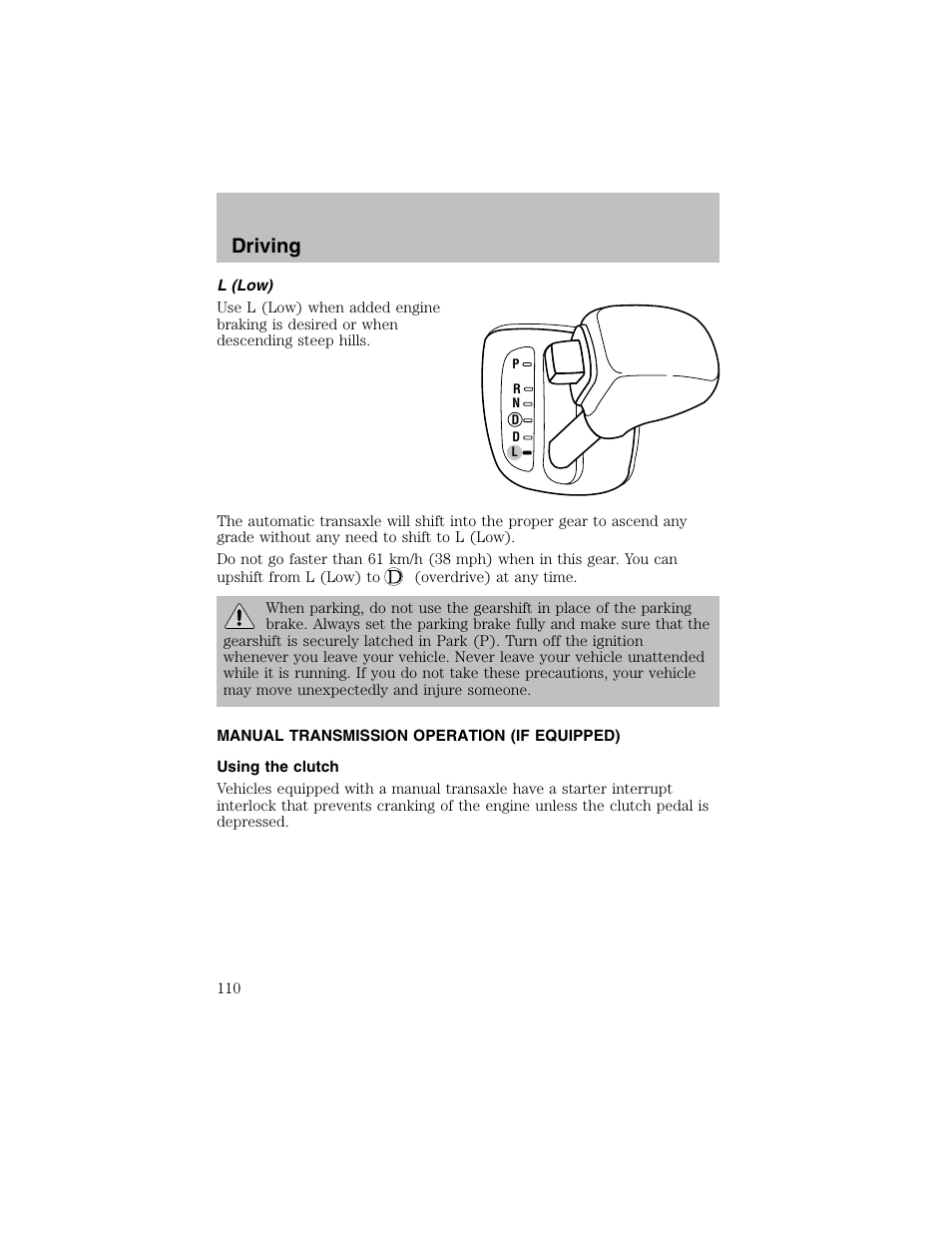 Driving | FORD 2002 Escort User Manual | Page 110 / 208