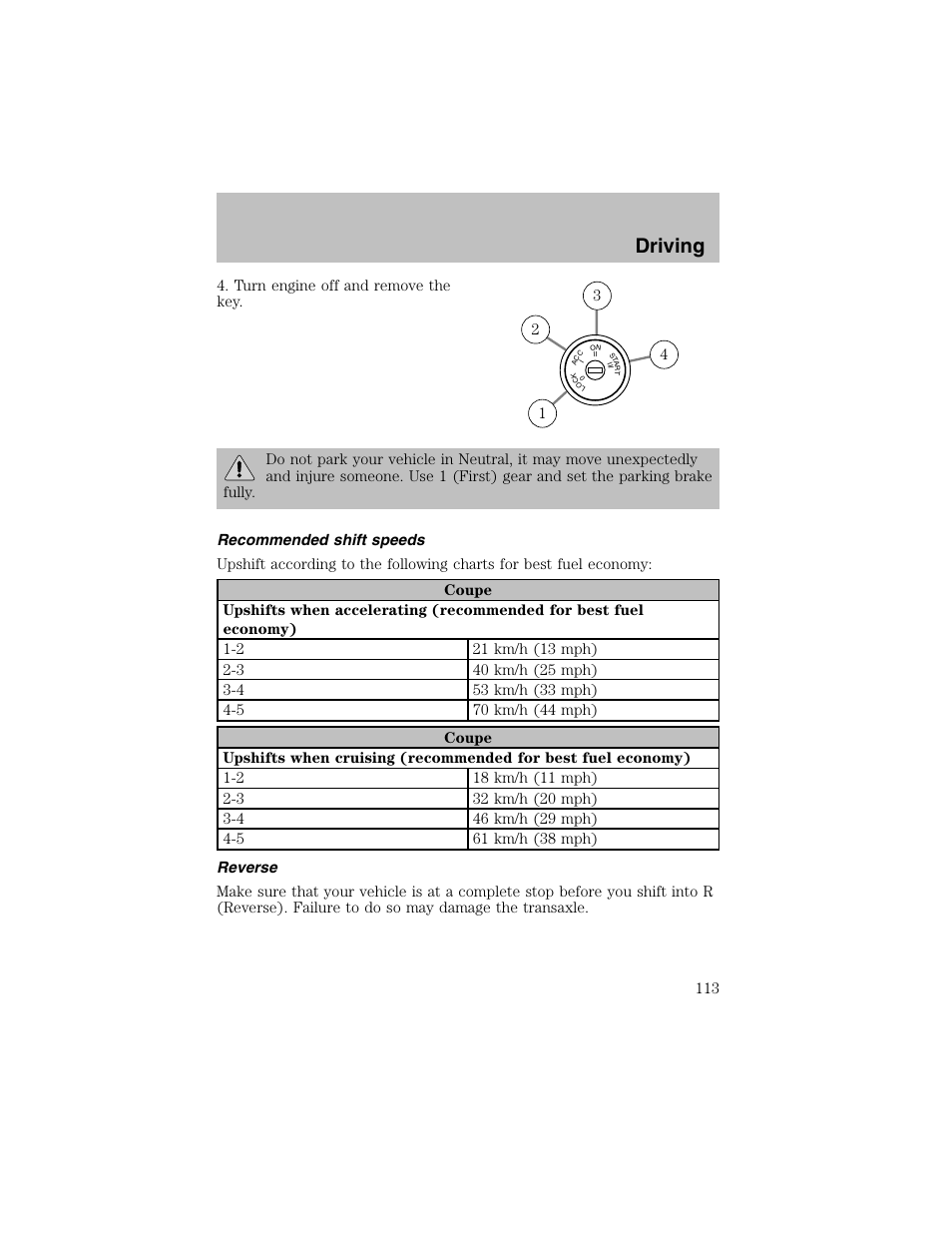 Driving | FORD 2002 Escort User Manual | Page 113 / 208