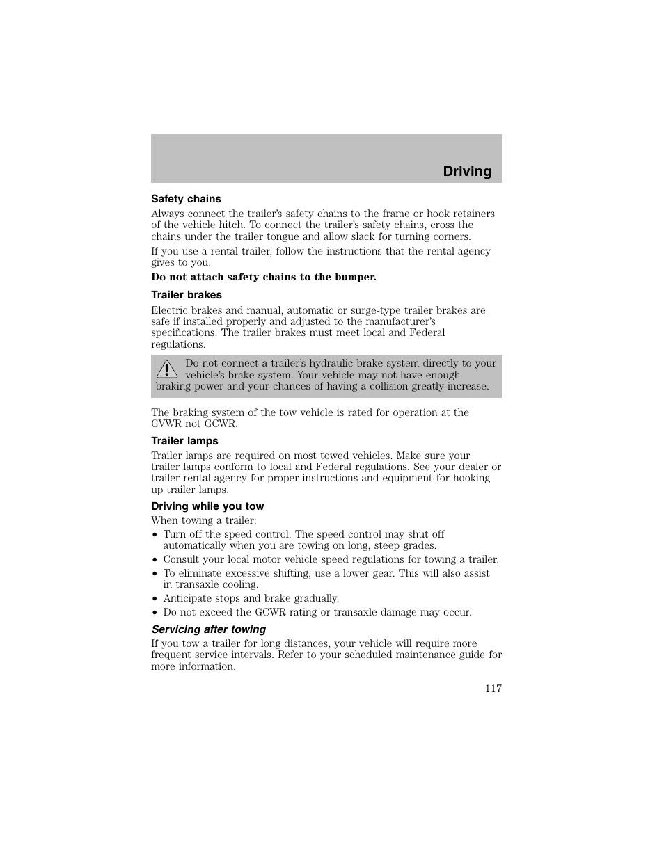 Driving | FORD 2002 Escort User Manual | Page 117 / 208