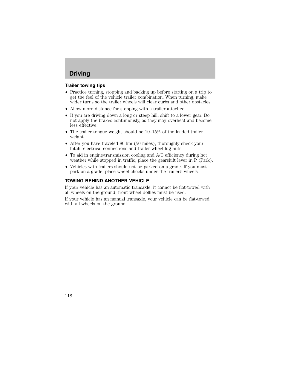 Driving | FORD 2002 Escort User Manual | Page 118 / 208