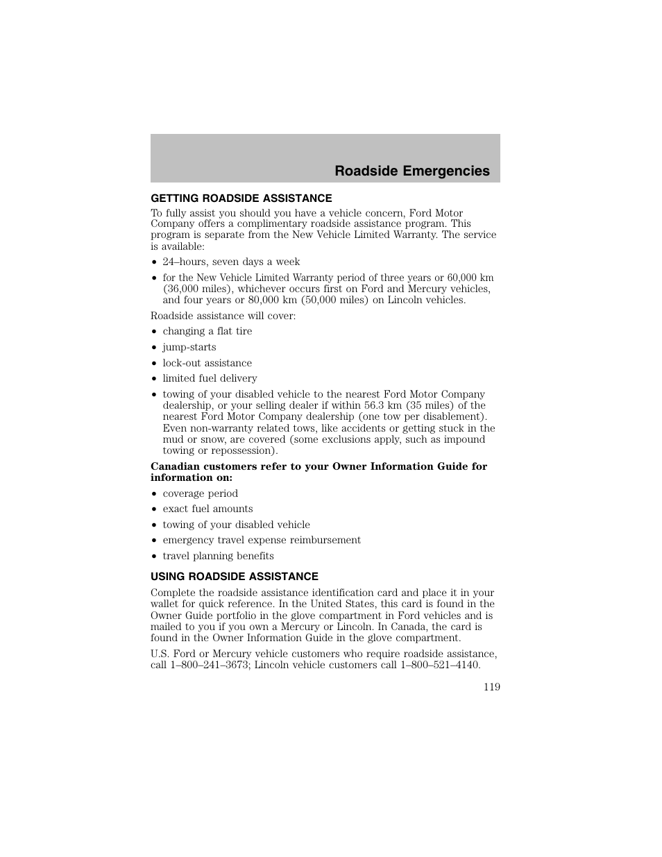 Roadside emergencies | FORD 2002 Escort User Manual | Page 119 / 208