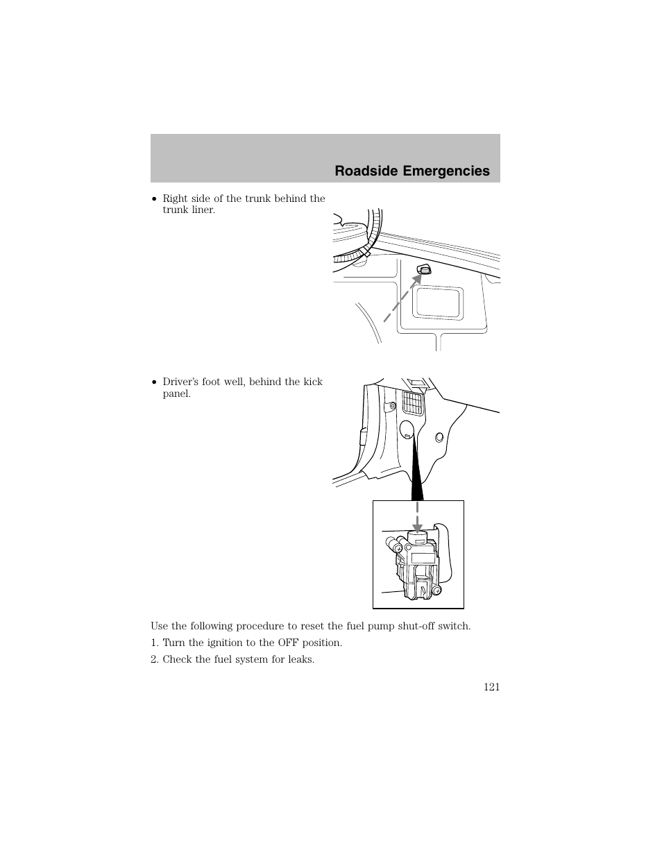 Roadside emergencies | FORD 2002 Escort User Manual | Page 121 / 208