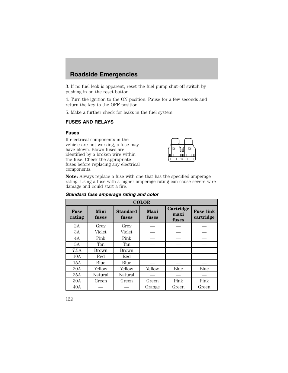 Roadside emergencies | FORD 2002 Escort User Manual | Page 122 / 208