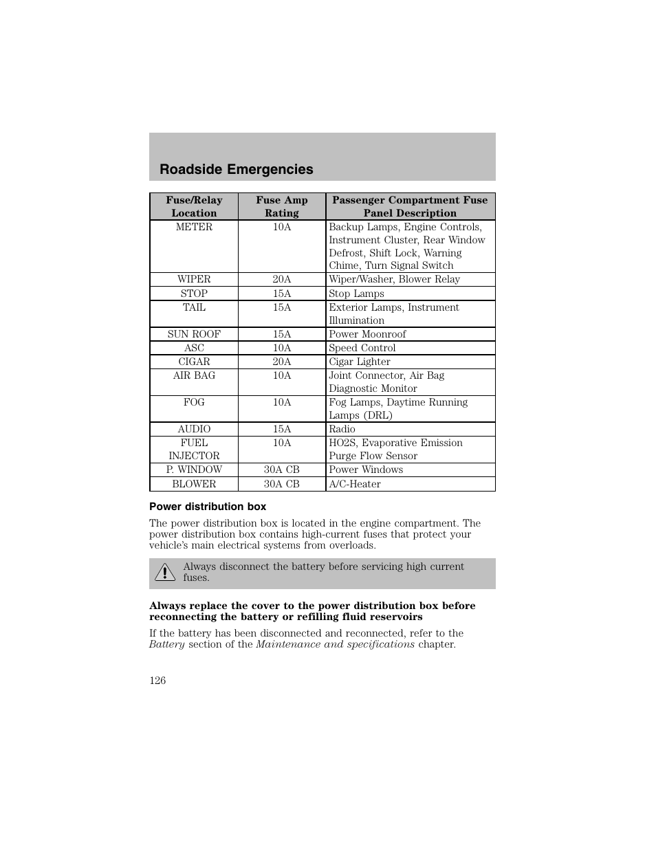 Roadside emergencies | FORD 2002 Escort User Manual | Page 126 / 208