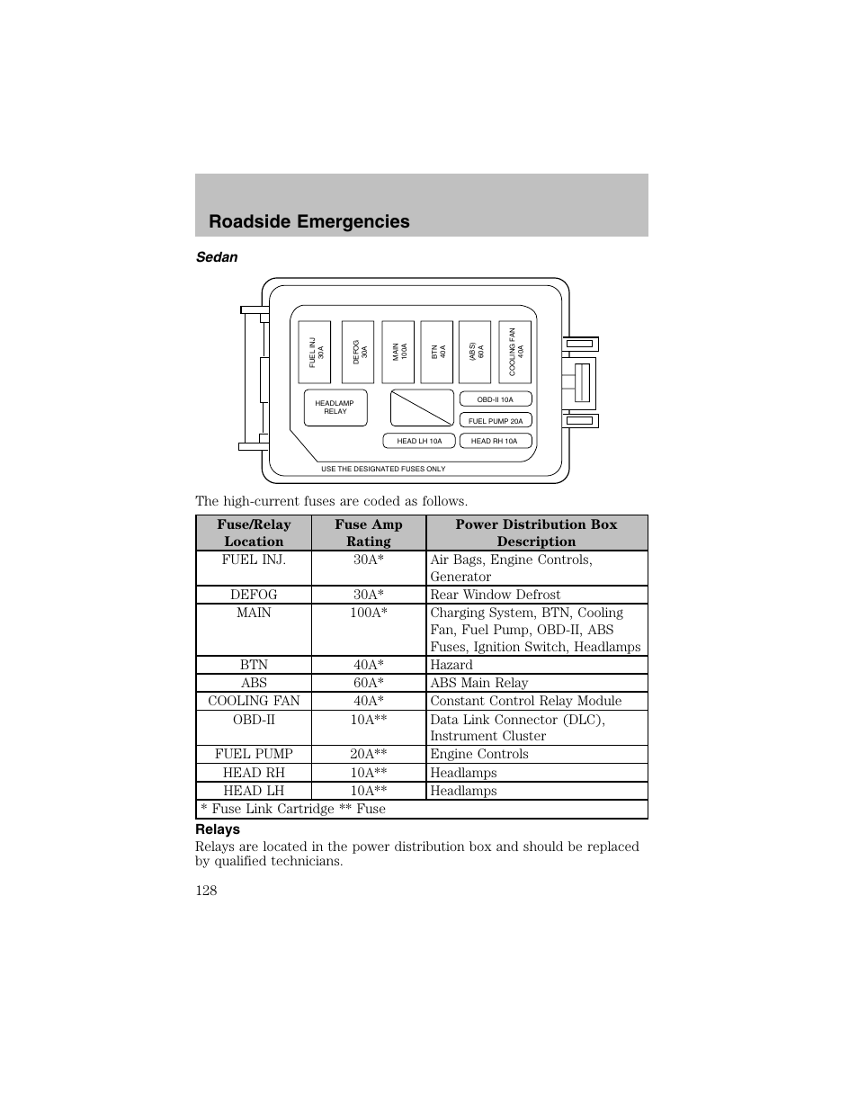 Roadside emergencies | FORD 2002 Escort User Manual | Page 128 / 208