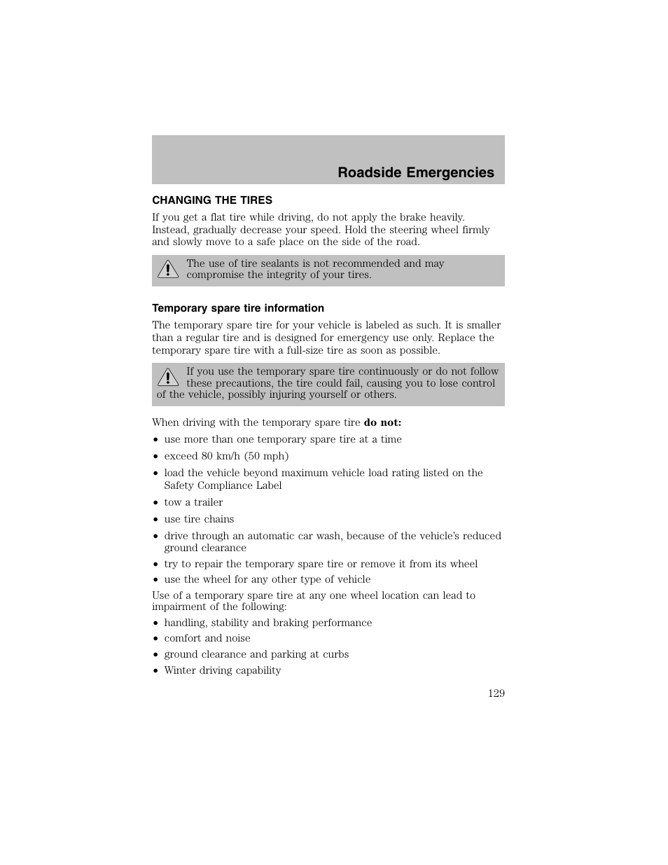 Roadside emergencies | FORD 2002 Escort User Manual | Page 129 / 208