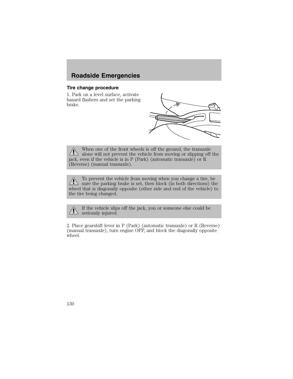 Roadside emergencies | FORD 2002 Escort User Manual | Page 130 / 208