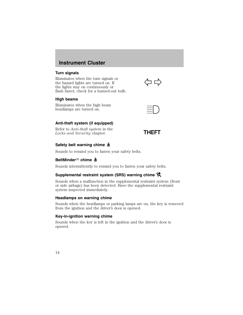 Instrument cluster | FORD 2002 Escort User Manual | Page 14 / 208