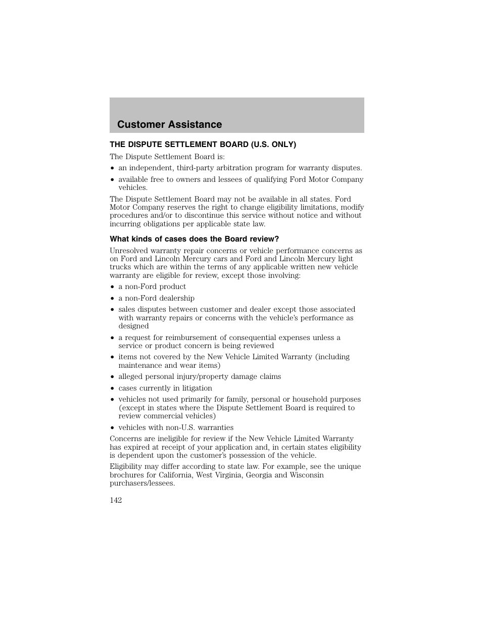 Customer assistance | FORD 2002 Escort User Manual | Page 142 / 208