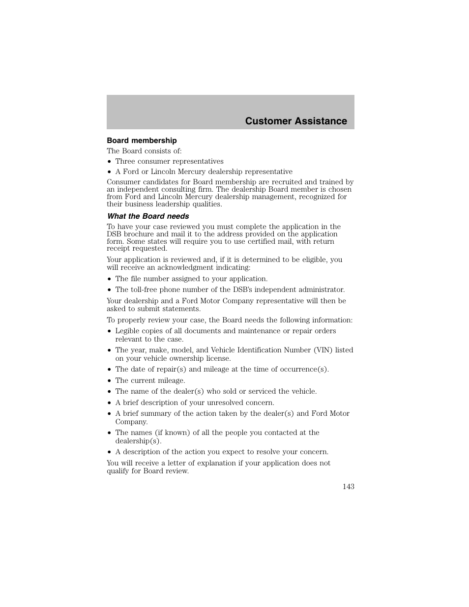 Customer assistance | FORD 2002 Escort User Manual | Page 143 / 208