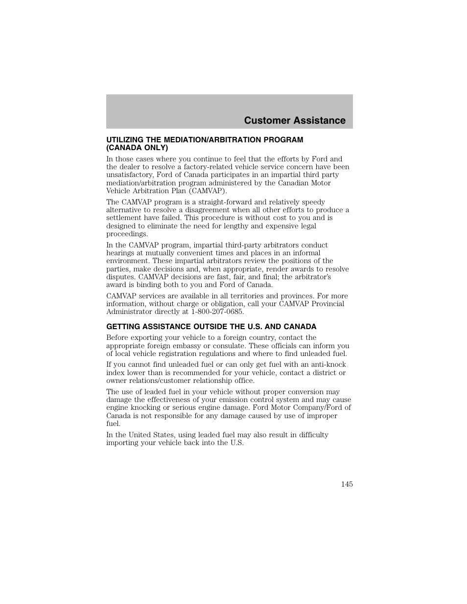 Customer assistance | FORD 2002 Escort User Manual | Page 145 / 208