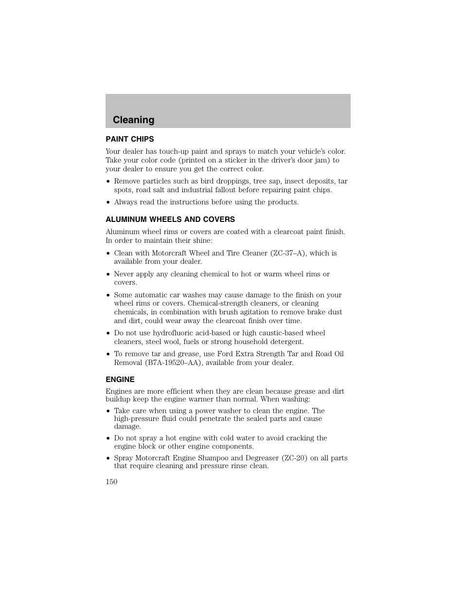 Cleaning | FORD 2002 Escort User Manual | Page 150 / 208