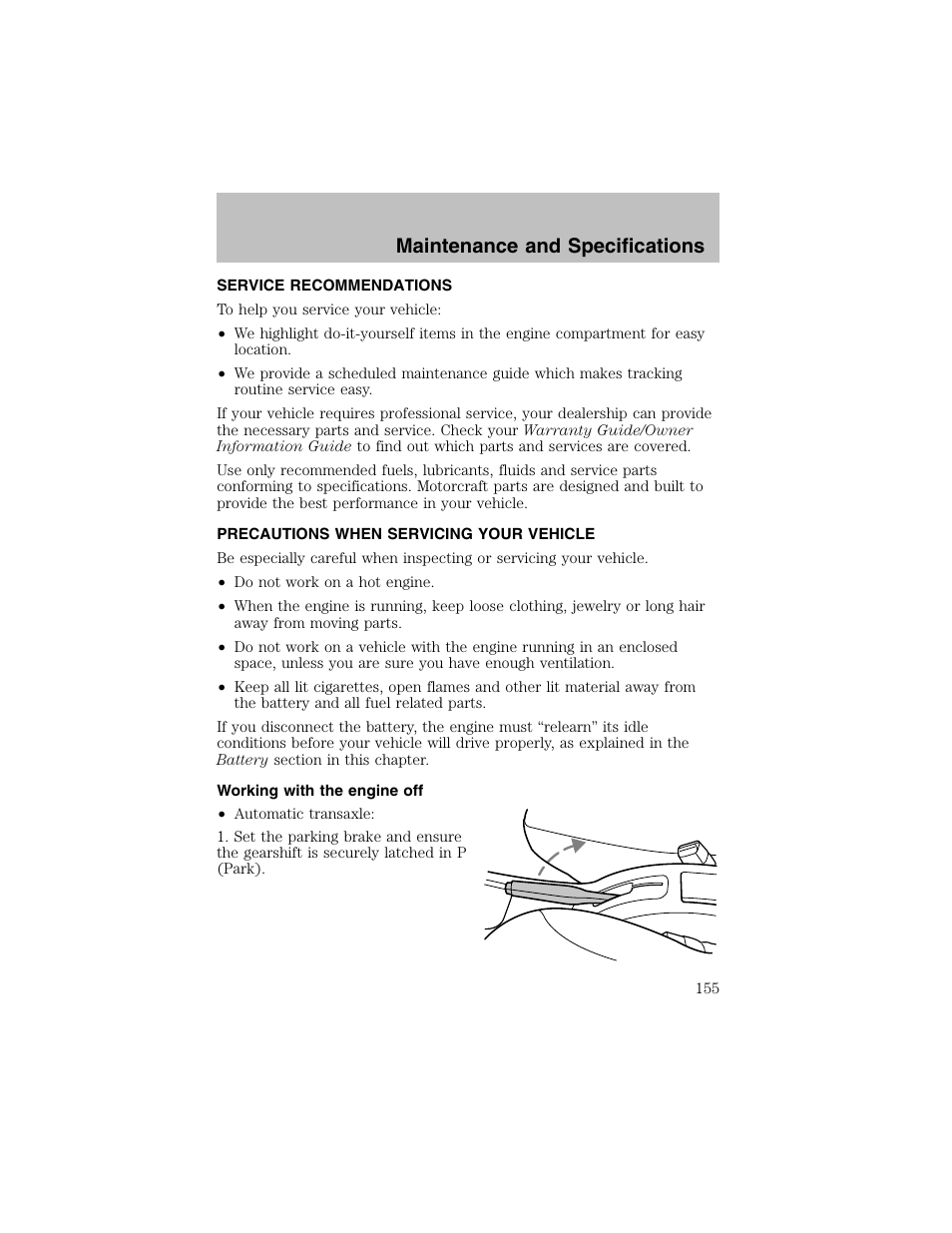 Maintenance and specifications | FORD 2002 Escort User Manual | Page 155 / 208