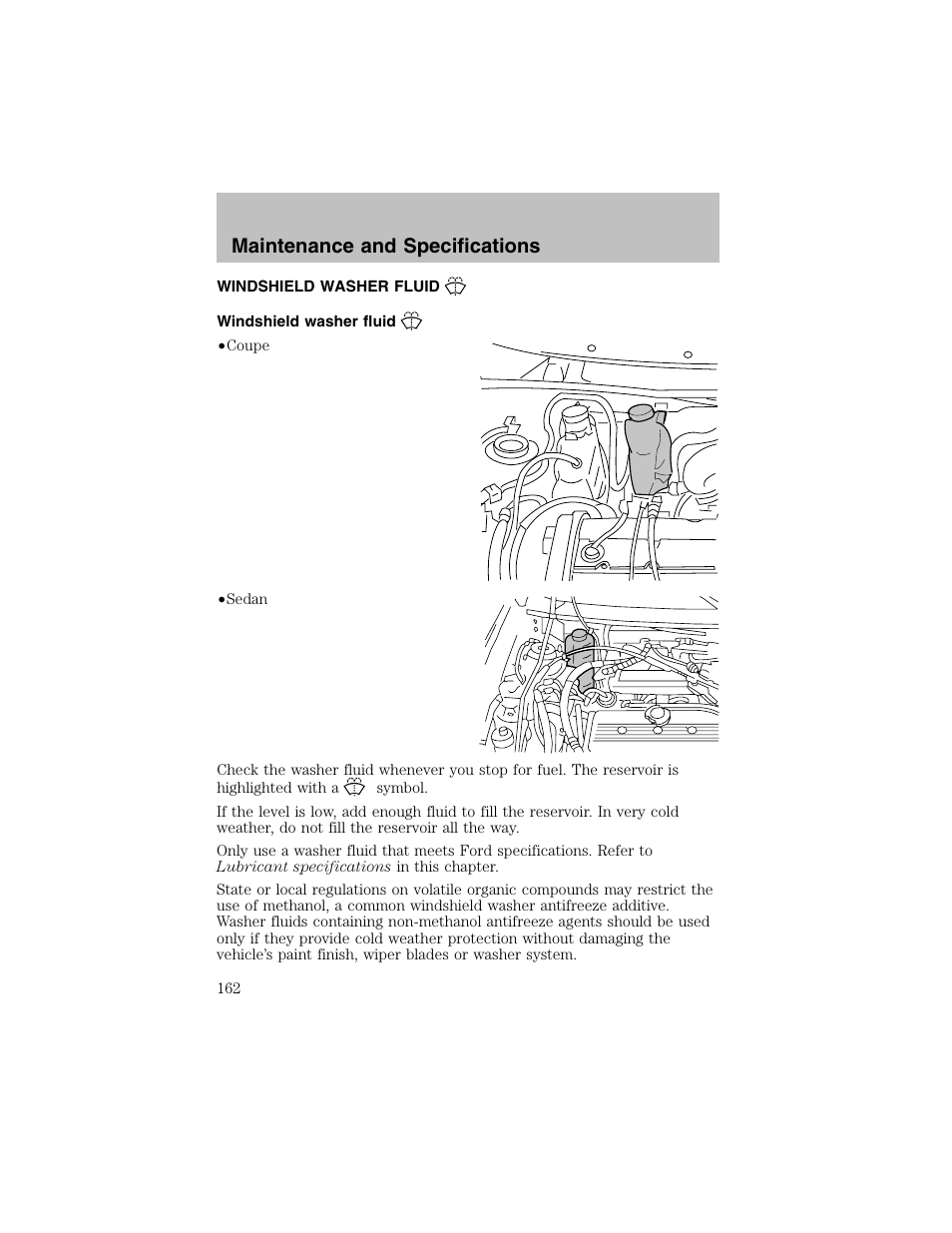 Maintenance and specifications | FORD 2002 Escort User Manual | Page 162 / 208